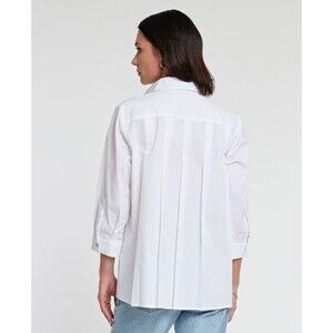 Hinson Wu Sara 3/4 Sleeve Pleated Back Cotton Top Button Up Shirt Size XS White